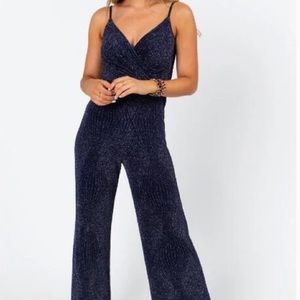 Navy blue glitter shimmer knit jumpsuit